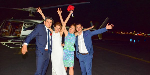 Las Vegas Helicopter Wedding Ceremony Soaring Above the Strip at Night