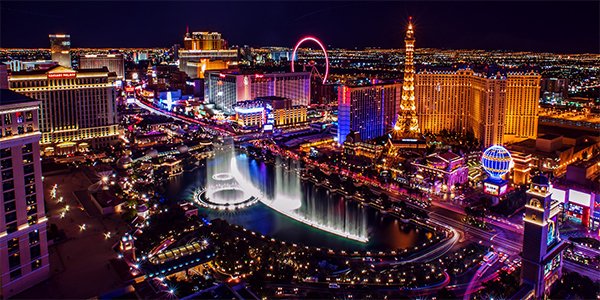 Las Vegas Skyline with Discount Hotel Offer Text